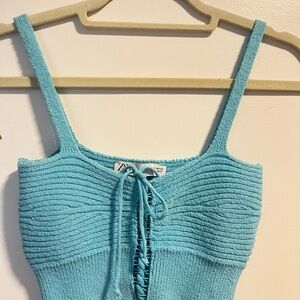Zara Aqua Ribbed Lace-Up Tank